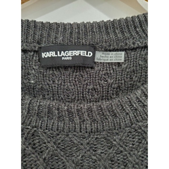 Karl Lagerfeld Gray Quilted Pearl Bell Sleeve Sweater Size Medium B576 - Picture 2 of 4